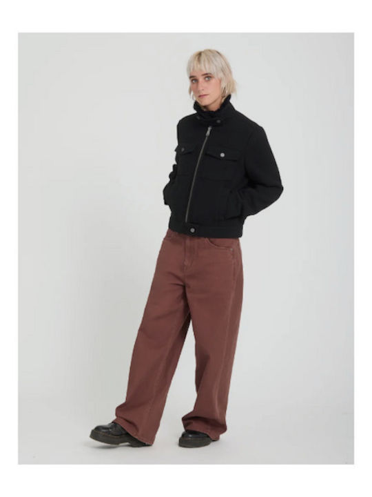 Pantaloni Jean de damă în Linie Baggy Tabac maro