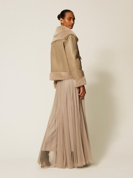 Maxi Skirt with Tulle Beige