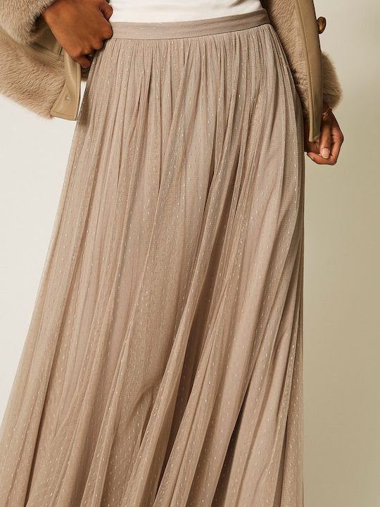 Maxi Skirt with Tulle Beige