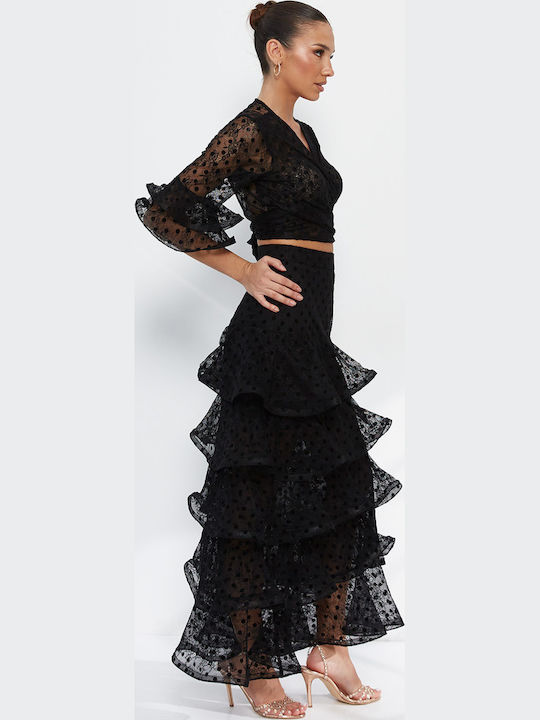 Set with High Waist Maxi Skirt Black