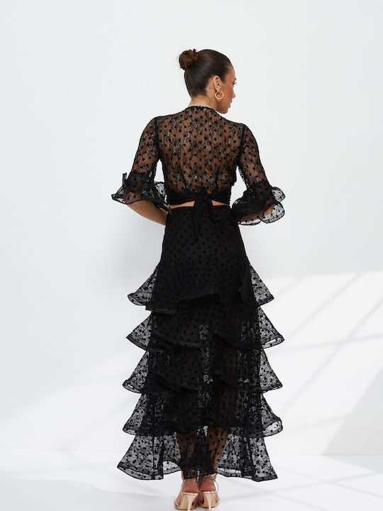 Set with High Waist Maxi Skirt Black