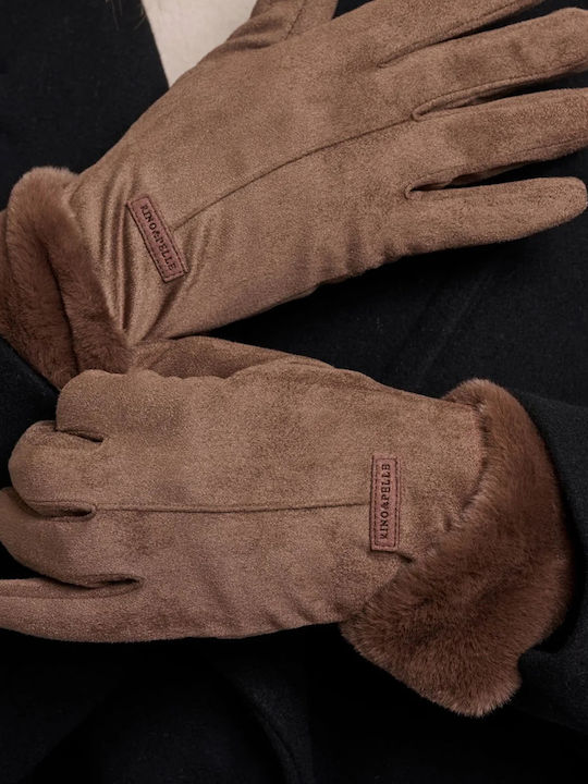 Braune Lederhandschuhe mit Pelz