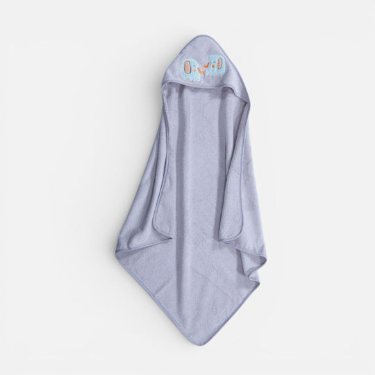 Nef-Nef Homeware Baby-Badetuch mit Kapuze Elefanten Grau 75x75cm