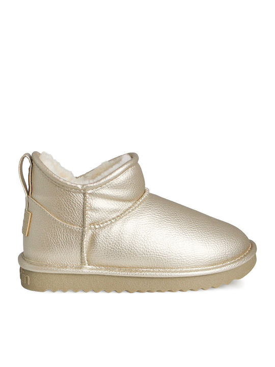 Leder Damen Stiefeletten mit Pelz Gold