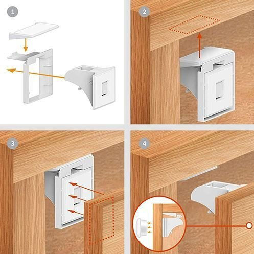Babyono Schrank- und Schubladensicherung mit Magnet aus Kunststoff 4 Stück Babyono Schrank- und Schubladensicherung mit Magnet aus Kunststoff 4 Stück