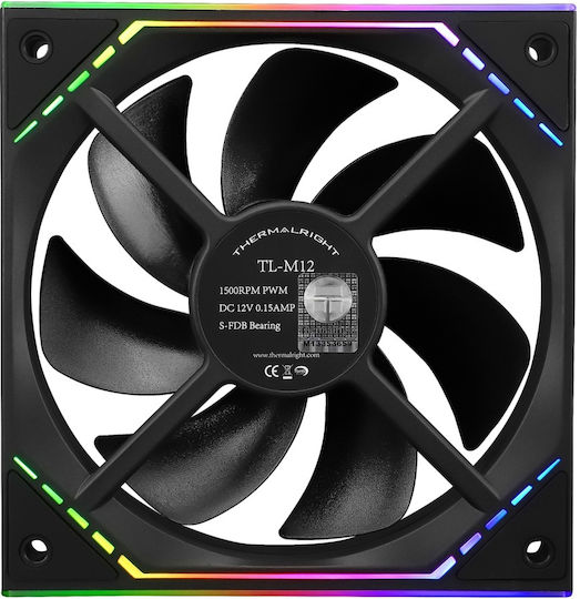 Thermalright TL-M12-S Ventilatoare pentru carcasa 120mm (1500rpm / 47.6cfm) cu Iluminare ARGB și Conexiune 4-Pin PWM 3 Buc Negru