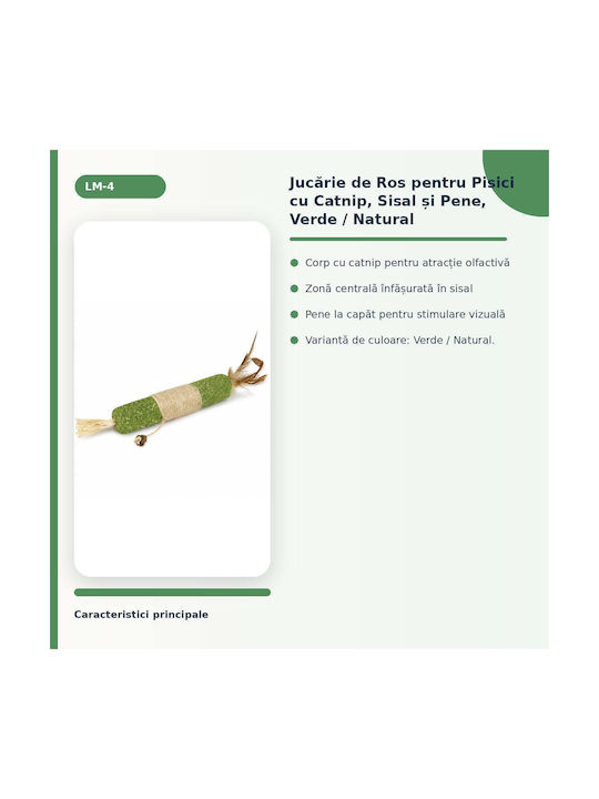 Jucărie De Mestecat Pentru Pisici Cu Iarba-Mâței Sisal Verde Naturală Cu Pene