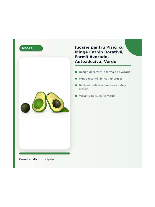 Jucărie Pentru Pisici Minge Rotativă Cu Iarba-Mâței Formă Avocado Autoadezivă Verde