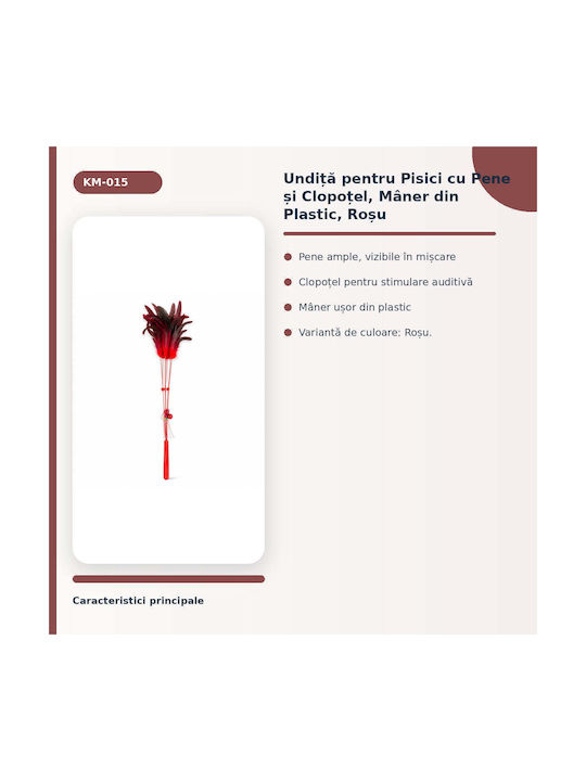 Băț Pentru Pisici Cu Pene Clopoțel Mâner Din Plastic Roșu