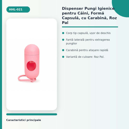 Dispenser Igienic De Saci Pentru Câini Formă Capsulă Carabinier Roz Pal