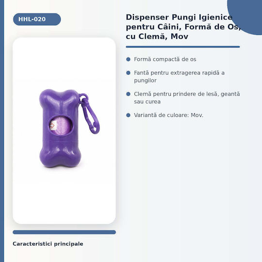 Dispenser Igienic De Saci Pentru Câini Formă De Os Clip Violet