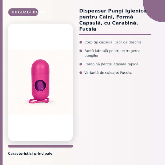 Dispenser Igienic De Saci Pentru Câini Formă Capsulă Carabină Fuchsia