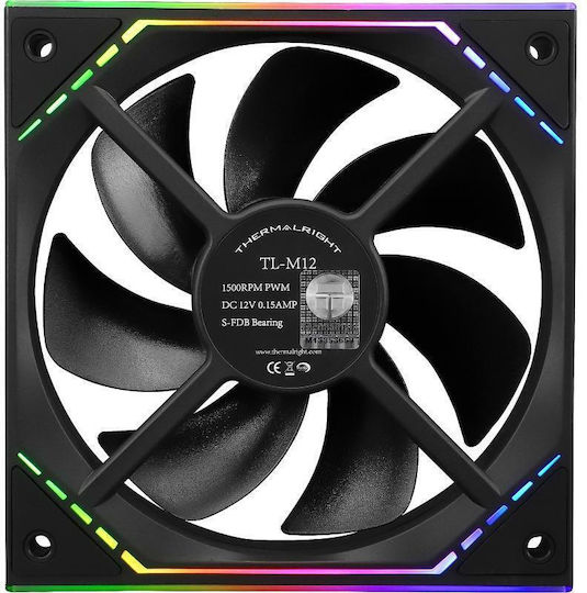 Thermalright TL-M12-3 Ventilatoare pentru carcasa 120mm (1500rpm / 47.6cfm) cu Iluminare ARGB și Conexiune 4-Pin PWM 3 buc Negru