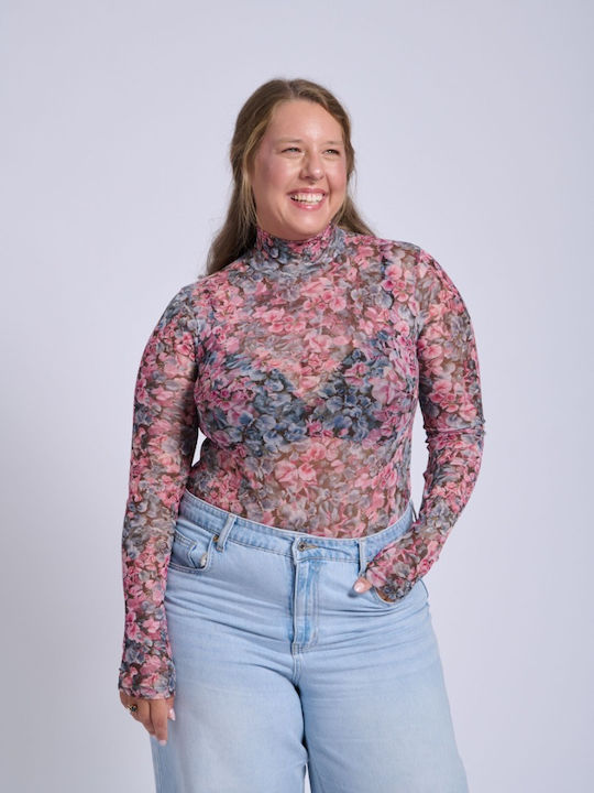 Damen Bluse Rollkragenpullover Blumen Floral