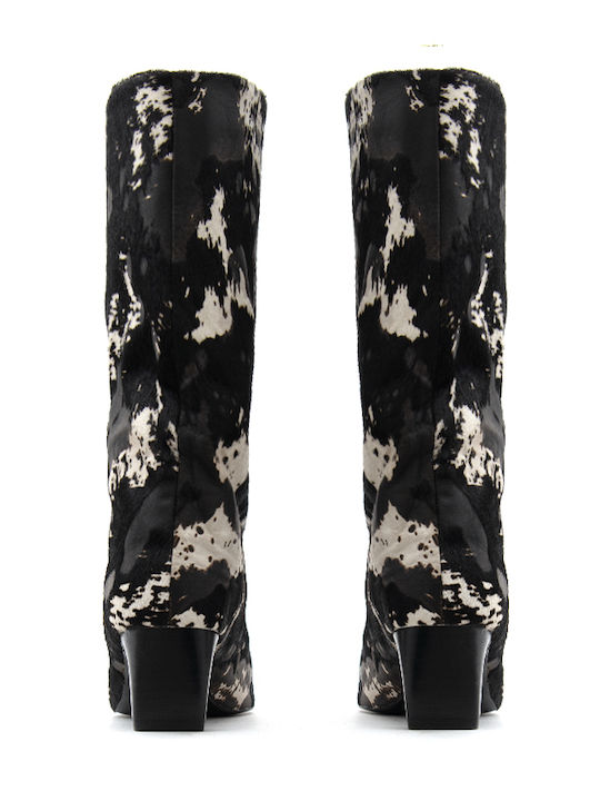 Vanya 01 Leder Damenstiefel mit Mittelhohem Absatz Grau