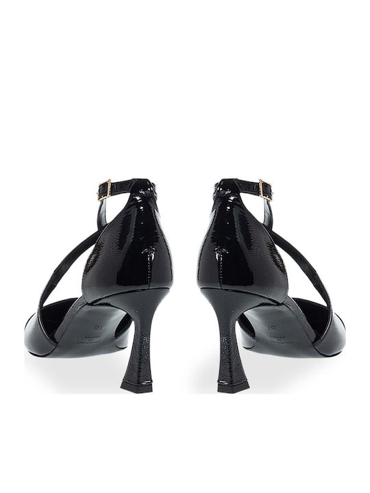 Leather Pointed Toe Heels with Strap Black