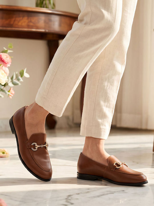 Leder Damen Mokassins in Tabac Braun Farbe