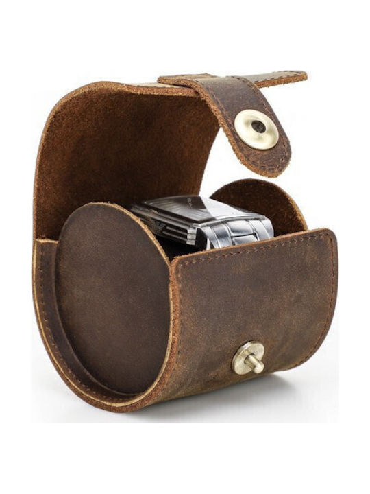 Leather Travel Case For 1 Watch Brown