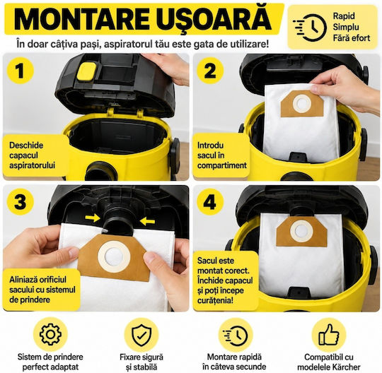 10 торбички за прахосмукачка 10 бр. Съвместими с прахосмукачка Karcher