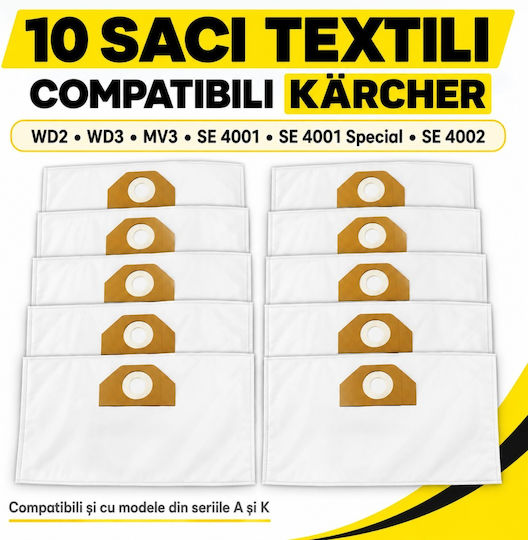 10 торбички за прахосмукачка 10 бр. Съвместими с прахосмукачка Karcher