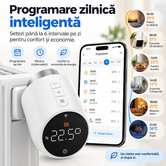 Cap De Termostat Electronic Cu Wi-Fi Pentru Calorifer 1 Bucată