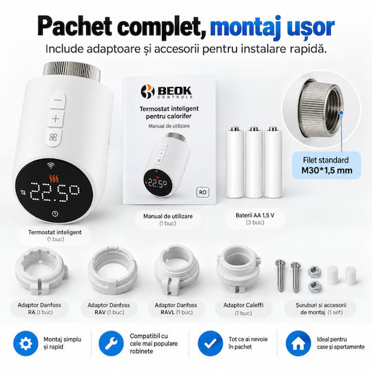 Cap De Termostat Electronic Cu Wi-Fi Pentru Calorifer 1 Bucată