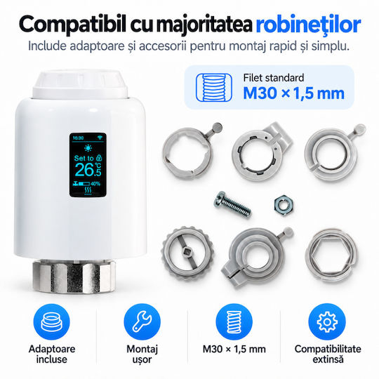 Cap De Termostat Electronic Cu Wi-Fi Pentru Calorifer 1 Bucată