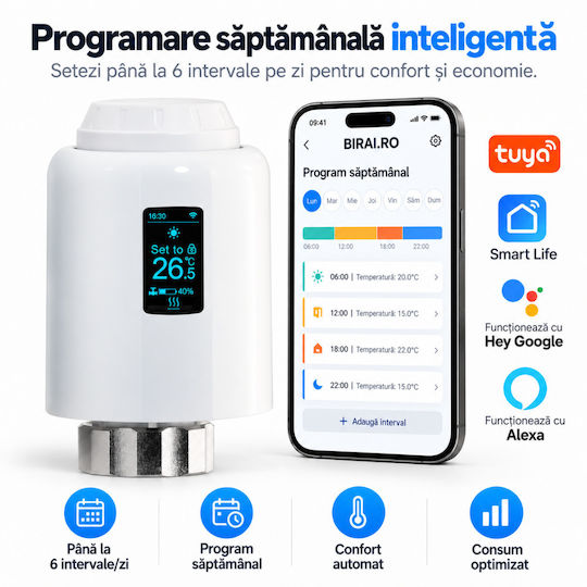 Cap De Termostat Electronic Cu Wi-Fi Pentru Calorifer 1 Bucată