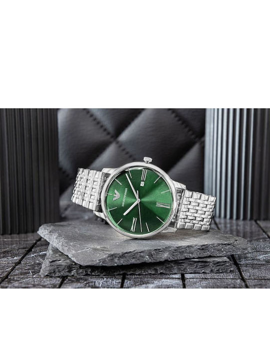 Мъжки Часовник 42mm На Батерия със Сребрист Металик Браслет