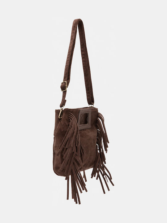 Fabric Women's Handbag Shoulder Suede With Brown Fringes