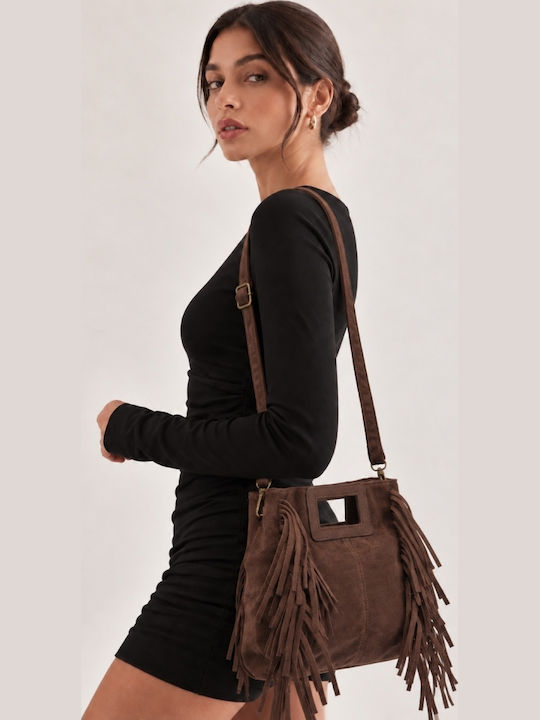 Fabric Women's Handbag Shoulder Suede With Brown Fringes