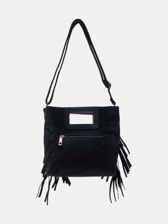 Stoff Damenhandtasche Schulter / Handtasche Wildleder mit Fransen Schwarz