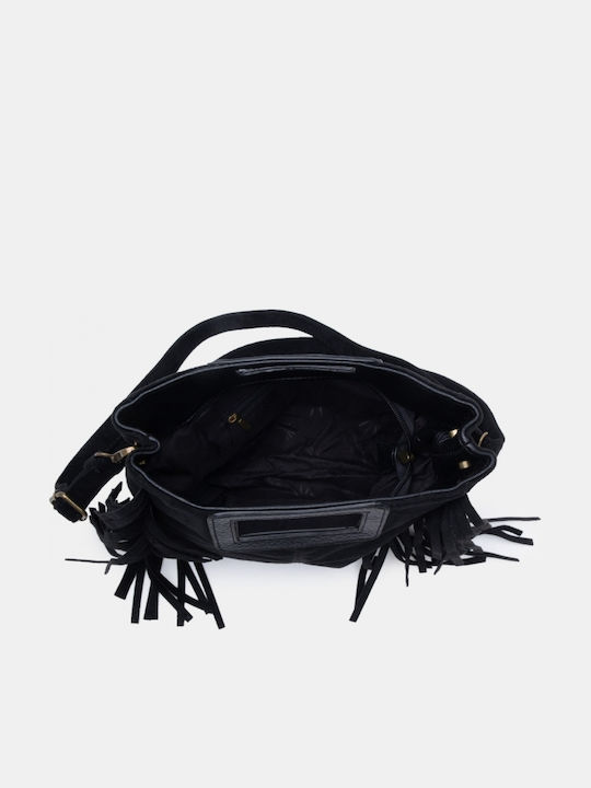 Stoff Damenhandtasche Schulter / Handtasche Wildleder mit Fransen Schwarz
