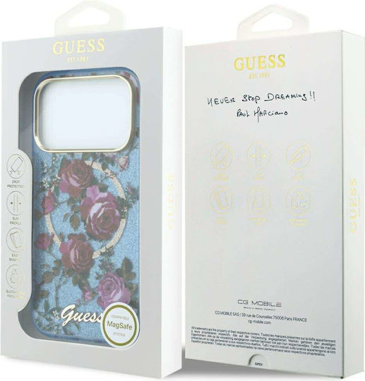 Guess Iml Glitter Blossom Roses Handyhülle Iphone 18 Pro 17 Pro Hellblau