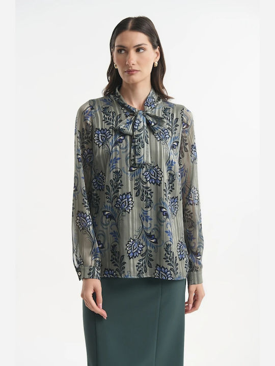 Bluza Damă Mânecă Lungă Floral Khaki