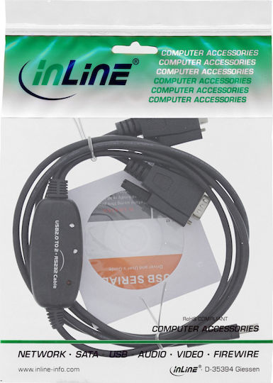 InLine USB 2.0 2x Serial Adapter RS232 33305M 9 Pin Sub-D Male 1.5m Black