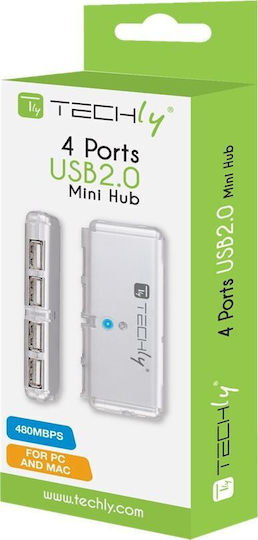 Techly USB хъб 4 Порта USB 2.0 с USB-A Сив