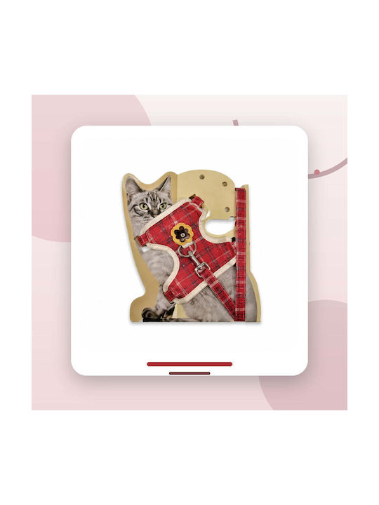 Adjustable Harness Cats Small Dogs Leash Checkered Pattern Red