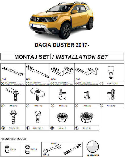Seiten Schritte Bases Dacia Duster 2018-2023 2 Stück Aluminium