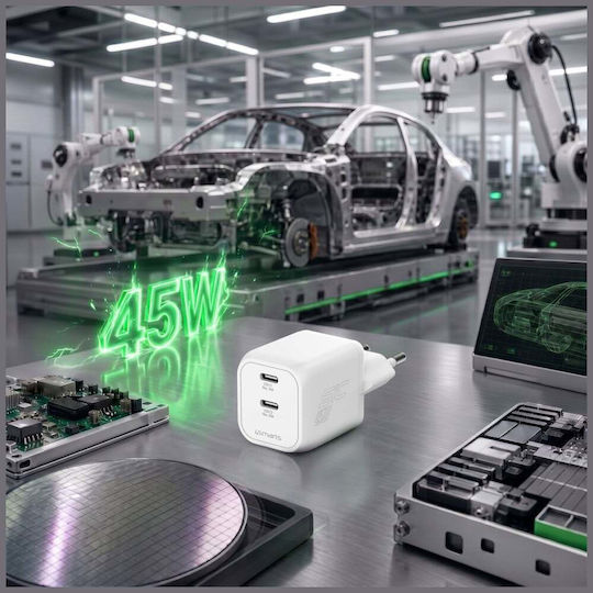 4Smarts Încărcător Fără Cablu cu 2 Porturi USB-C 45W Power Delivery Alb (PDPlug SiC)