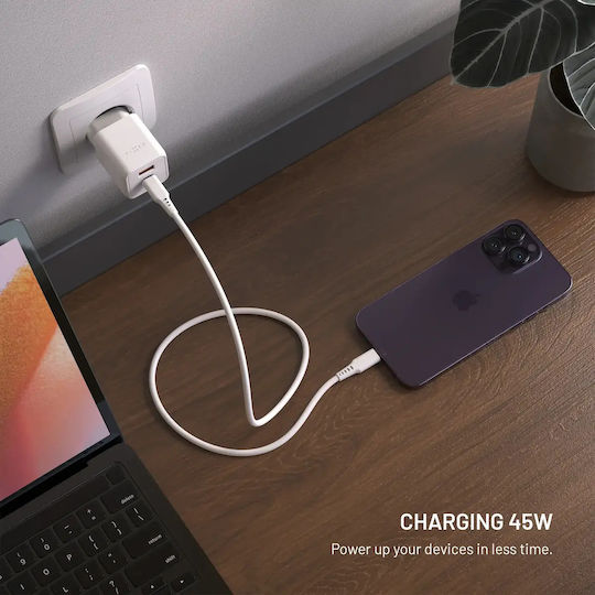 Fixed Încărcător Fără Cablu GaN cu Port USB-A și Port USB-C 45W Power Delivery Alb (Mini)
