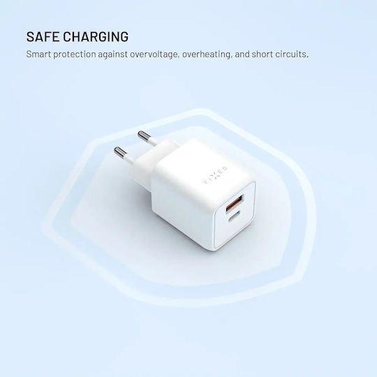 Fixed Încărcător Fără Cablu GaN cu Port USB-A și Port USB-C 45W Power Delivery Alb (Mini)