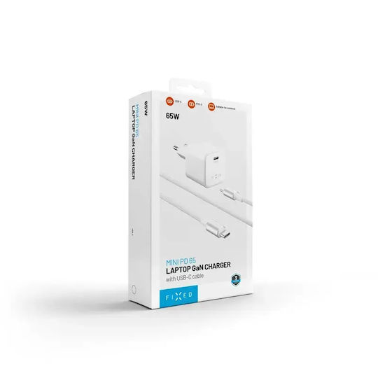 Fixed Încărcător GaN cu Port USB-C și Cablu USB-C - USB-C 65W Power Delivery Alb