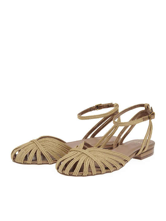 Damen Ballerinas mit Riemchen Gold