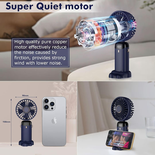 Ventilator Portabil Pliabil Reîncărcabil De Mână Cu 5 Viteze Baterie 4200mah Ecran Led Încărcare Usb Birou Pentru Exterior