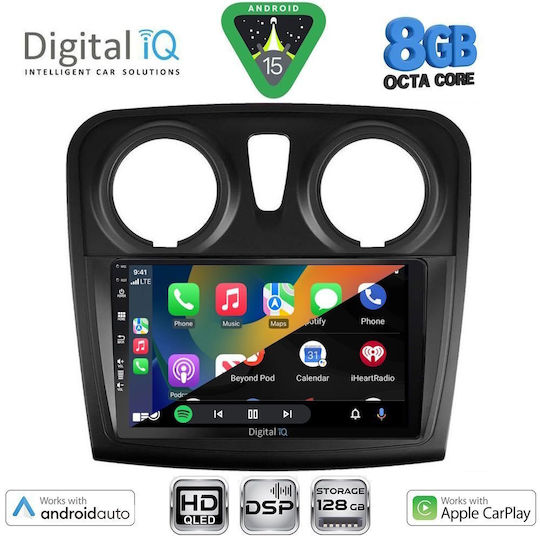 Digital IQ Auto-Audiosystem für Dacia Logan / Sandero 2012-2019 mit Touchscreen 9 Zoll Bluetooth USB WiFi GPS Apple CarPlay Android Auto