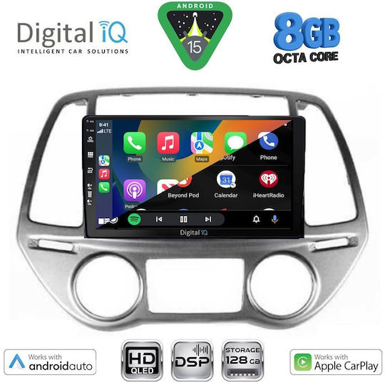 Digital IQ Auto-Audiosystem für Hyundai i20 2008-2012 mit Klima (Bluetooth/USB/Eingebautes Wi-Fi/GPS/Apple CarPlay/Android Auto) mit 9-Zoll Touchscreen