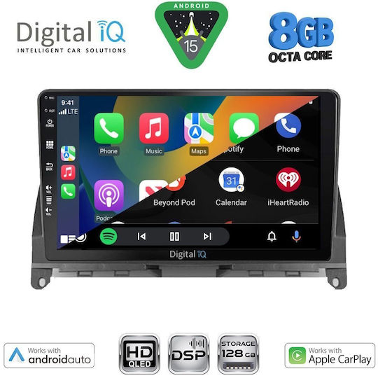 Digital IQ Auto-Audiosystem für Mercedes-Benz C Klasse 2007-2011 mit Touchscreen 9 Zoll Bluetooth USB Eingebautes Wi-Fi GPS Apple CarPlay Android Auto