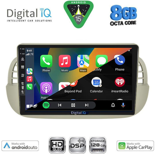 Digital IQ Car Audio System for Fiat 500 2007-2015 Bluetooth USB Wi-Fi GPS Apple CarPlay Android Auto with 9 Inch Touch Screen DIGITAL IQ BXF 18130BG CPAA