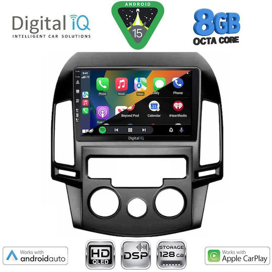 Digital IQ Auto-Audiosystem für Hyundai i30 2007-2012 mit A/C Bluetooth USB Eingebautes Wi-Fi GPS Apple CarPlay Android Auto mit 9 Zoll Touchscreen